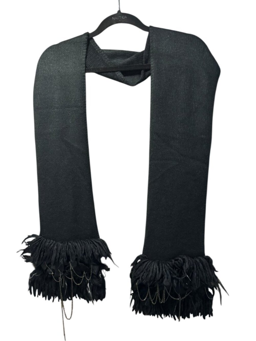 Alice + Olivia Black Feather & Chain Scarf